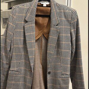 Oversized Patterned Blazer Houndstooth Plaid for Women